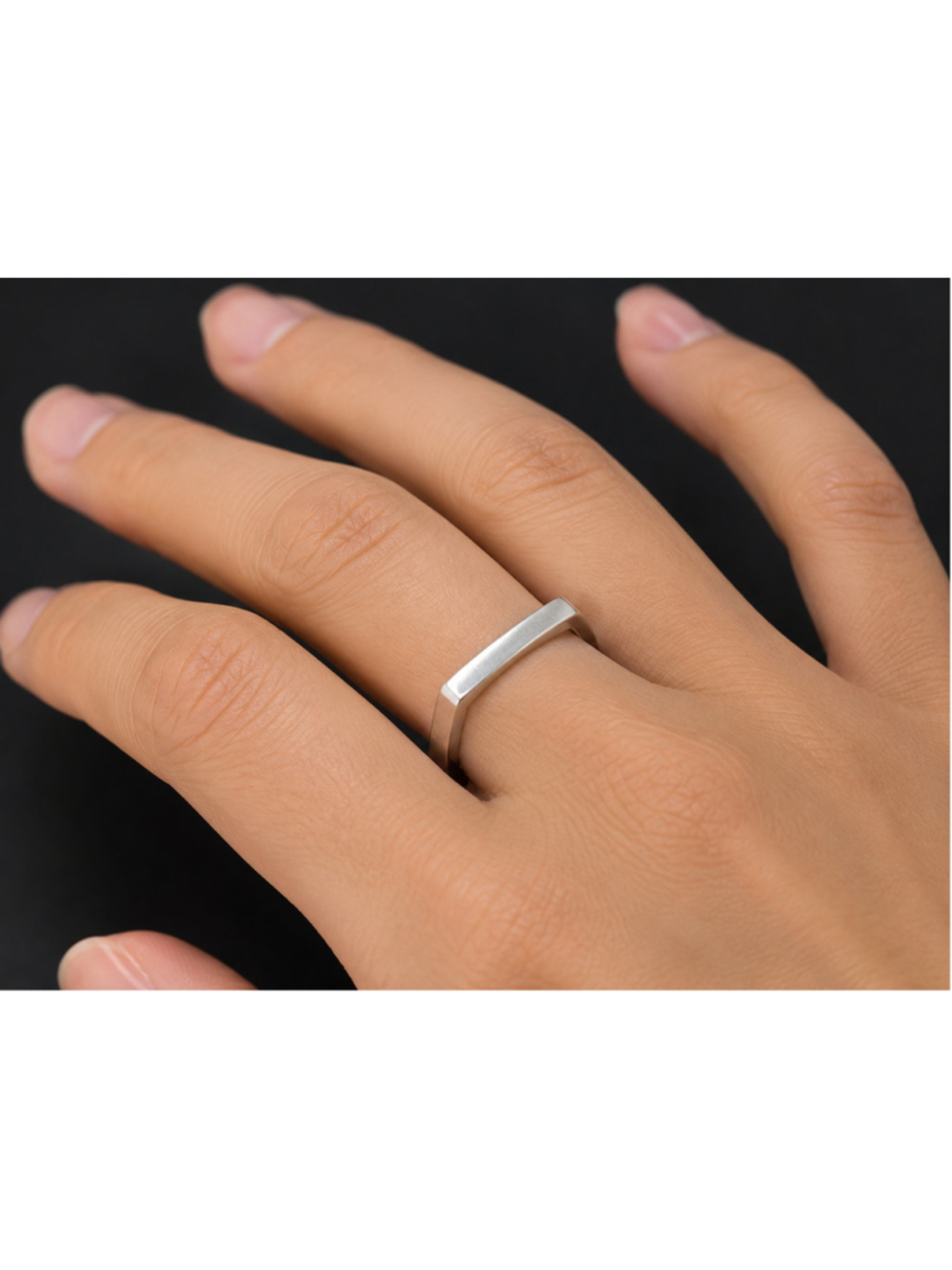 925 Sterling Silver Square Band Ring Minimalist Geometric Stackable Size 5